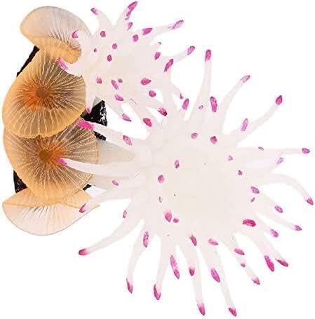 Generic Aquarium Artificial Coral Decoration 8.9cm Tall White Fuchsia, Silver