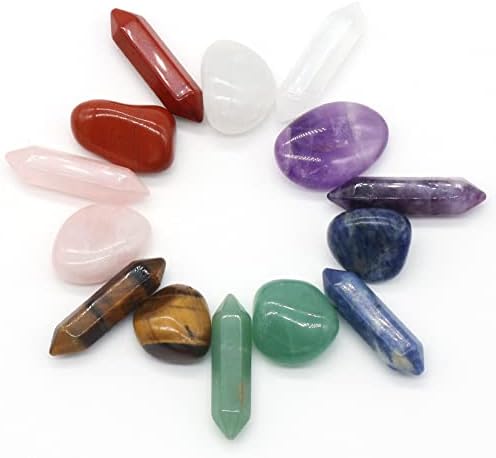 7-Piece Set of Natural Chakra Stone, Crystal Stone, Colorful six Pairs of Pointed Columns, 7 Healing Crystal Stones, Home Decoration Stones