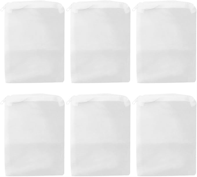 GSHLLO 6 Pcs 100 Micron Aquarium Nylon Filter Media Bags Fish Tank Fine Mesh Bags Pond Filtration Bag Activated Carbon Filter Pouch Water Pump Cover Accessories with Plastic Zipper 6 x 10 cm