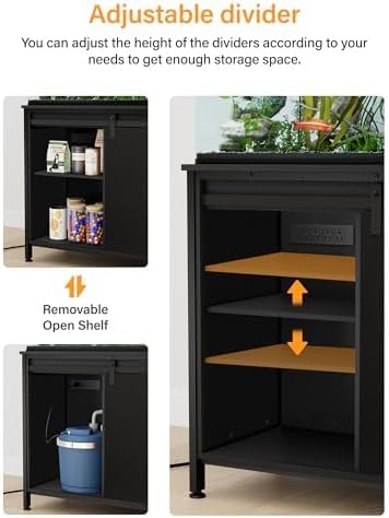 Aquarium Stand for 55-75 Gallon Fish Tank: Tank Stand Table with Power Outlet for Aquarium kit - Metal Fish Stand Cabinet with Storage for 55 Gallon Reptile Turtle Terrarium (black, 55-75 gallon)