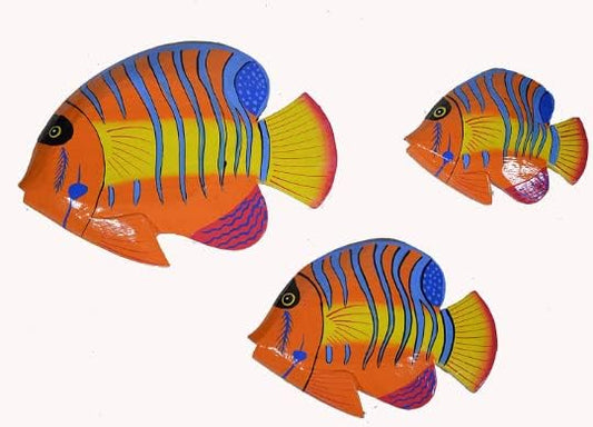 Beautiful Unique Set of 3 BLUE STRIPED Dory Nemo Fish Wood Hanging Wall Art