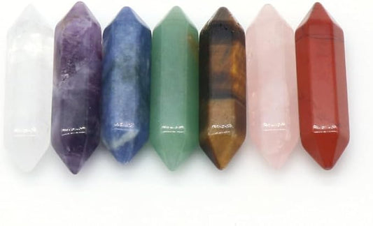 7-Piece Set of Natural Chakra Stone, Crystal Stone, Colorful six Pairs of Pointed Columns, 7 Healing Crystal Stones, Home Decoration Stones