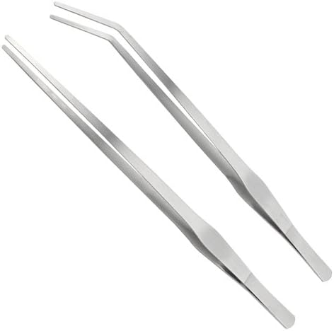 Straight and Curved Stainless Steel Super Thick Tweezers Set,Pliers Aquarium Tool Fish Tank Aquatic Plants Forceps Clip (15")