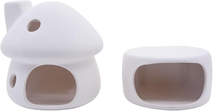 Aquarium Decor Ceramic Mushroom House with Cave Set Ornament Fish Tank Landscape Decoration for Small Shrimp for Goldfishes to Rest (White)