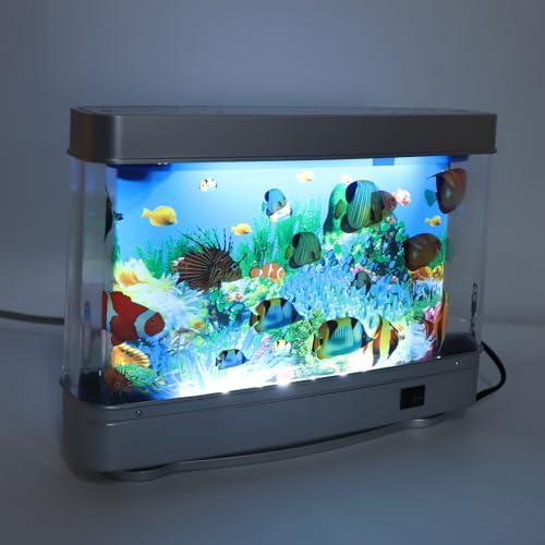 Aquarium Mood Night Light with LED Lights and Moving Background, Fake Artificial Aquarium Decorative Lamp, Mock Fish Lamp for Desk, Living Room