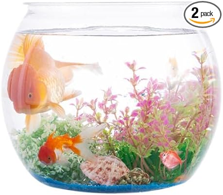 2Pcs Plastic Fish Bowls, 135oz Round Plastic Fish Tank 1 Gallon Aquarium Hydroponic Planter Floral Container for Candy, Carnival Games, Prizes, Party and Table Centerpiece Home Decor