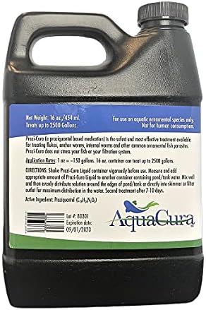 Prazi-Cura Liquid - Safest, Most Effective Parasite Treatment for Koi, and Aquarium Fish! Treats up to 2500 gallons.