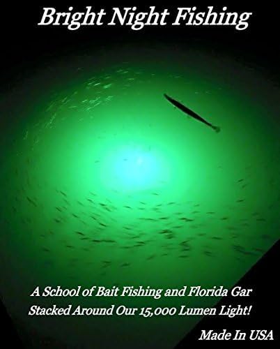 Underwater Fishing Light with Battery Clamps,25ft Cord,300 Green LEDs 15,000 lumens,Submersible Fish Attractor, Boat and Dock Lights, Salt Water, Fresh Water,12v DC Crappie