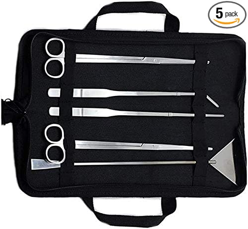 Aquascaping Tools 5 in 1 Kit Aquarium Scissors Plant Tools Curved & Straight Scissor Tweezers Spatula Stainless Steel Anti Rust Aquascape Tools for Fish Tank