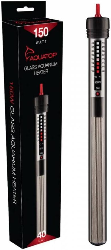 Aquatop 150W Aquarium Submersible Glass Heater – Fully Submersible for Fish Tanks Up to 40 Gallons, 68-93F Adjustable Temperature Range, Fresh & Saltwater Use, Aquarium Heaters, GH-150