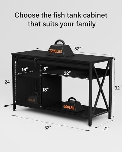 Aquarium Stand for 55-75 Gallon Fish Tank: Tank Stand Table with Power Outlet for Aquarium kit - Metal Fish Stand Cabinet with Storage for 55 Gallon Reptile Turtle Terrarium (black, 55-75 gallon)