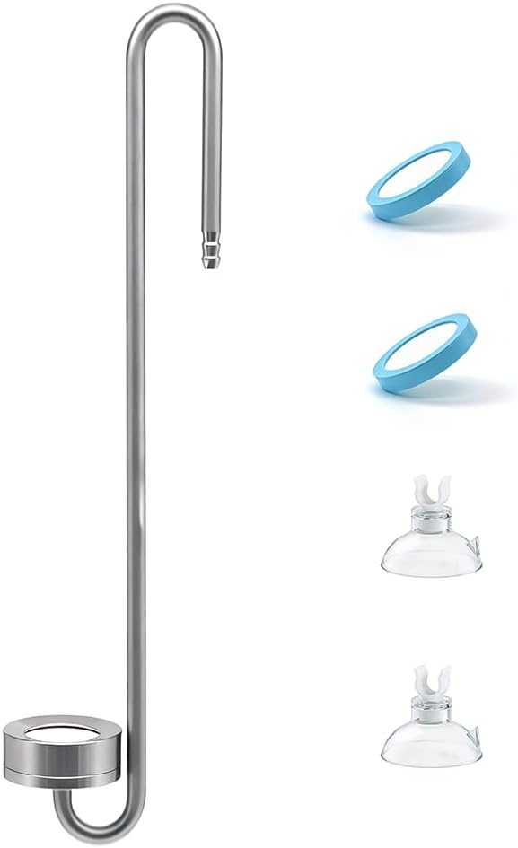 LINLAN 15.75in 304 Stainless Steel CO₂ Diffuser, Frosted Matte Material(One-Piece Molding), Equipped with Silicone Suction Cup + Replacement Diffusion Disc, Suitable for Rimless Planted Aquariums