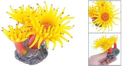 Concrete Base Silicone Coral Anemone Aquarium Plant Decoration, Yellow