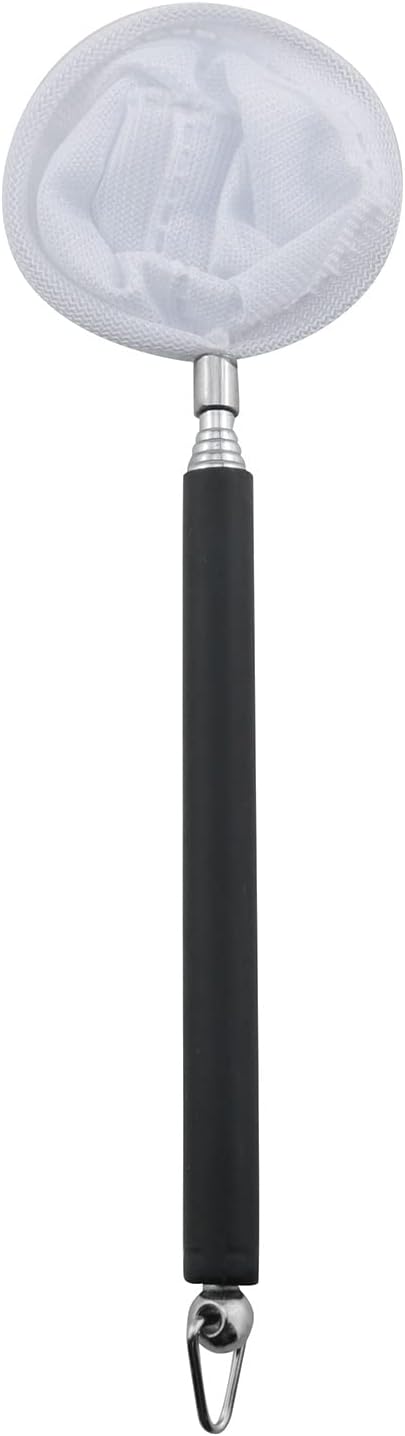 DGZZI Aquarium Fishing Net, Round Black, Stainless Steel, Telescopic Handle, Compact, 4.5-5.0 cm, 46 cm, 25g, Safe for Fish
