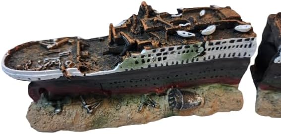 Sunken Titanic Ocean Liner Ship Wreck Aquarium & Fish Tank Decoration Ornament, 2 Parts, Aquarium Cruise Ship Shipwreck Decorations Fish Tank Ornament, Resin Material Sunken Ship