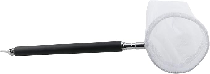 DGZZI Aquarium Fishing Net, Round Black, Stainless Steel, Telescopic Handle, Compact, 4.5-5.0 cm, 46 cm, 25g, Safe for Fish