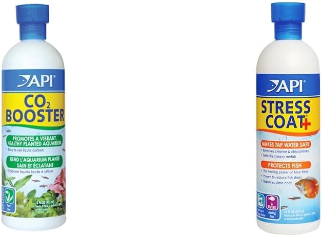 API Co2 Booster Freshwater Aquarium Plant Treatment and API Stress Coat Aquarium Water Conditioner 16 oz Bottles Aquarium Bundle