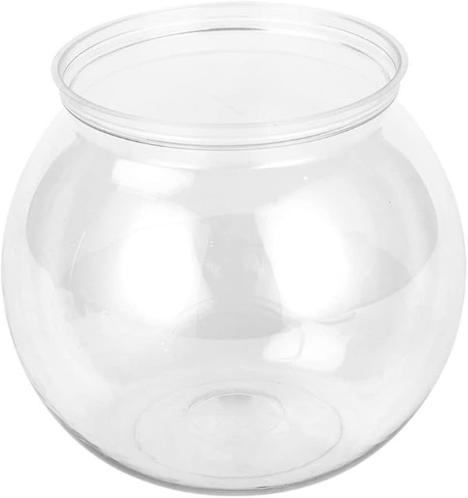 POPETPOP Plastic Fish Bowl - Small Fish Tank Desktop Round Fish Bowl Transparent Aquarium Vase Hydroponic Plant Terrarium for Home Office Decor