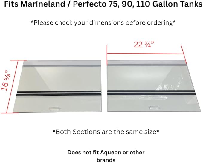 48x18 Aquarium Lid 2 Piece Set – ML/Perfecto (22 3/4" x 16 5/8" x 3/16" H) Glass Top for 75/90/110 Gallon Tank with Center Brace ML