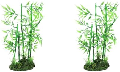 2Pcs Aquarium Bamboo Plant, Fish Artificial Bamboo Plant Green Leaf Plant Water Grass Aquatic Plastic Ornament Landscape Decor