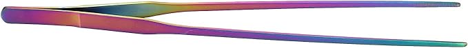 TITA-DONG 27cm Reptile Feeding Tongs, Rainbow Color Aquarium Tweezers Stainless Steel Fishbowl Long Tweezers, Aquascaping Tools for Hold Worms, Reptiles, Lizards, Bearded Dragon(27cm Straight Clip)