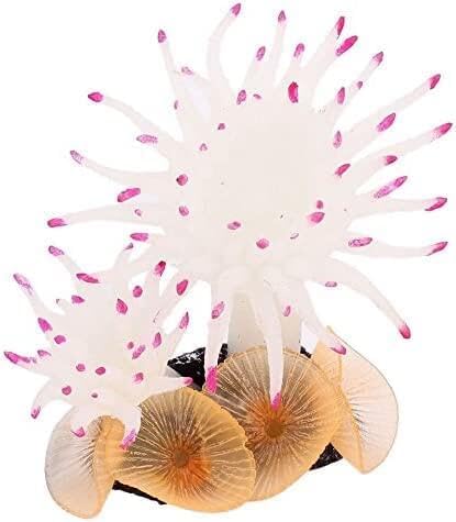 Generic Aquarium Artificial Coral Decoration 8.9cm Tall White Fuchsia, Silver