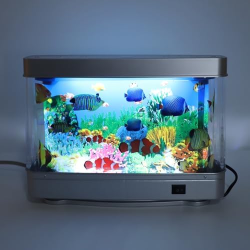 Aquarium Mood Night Light with LED Lights and Moving Background, Fake Artificial Aquarium Decorative Lamp, Mock Fish Lamp for Desk, Living Room