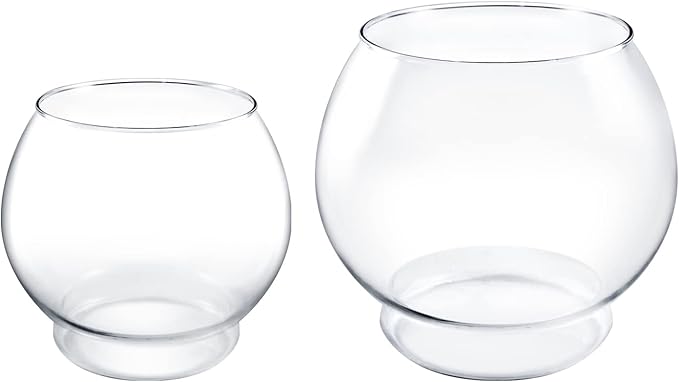 Glass Beta Goldfish Fish Bowl Round Vase Small Glass Round Vase for Weddings, Events, Decorating, Arrangements, Flowers, Office, or Home Decor (Large, 1 Gallon)