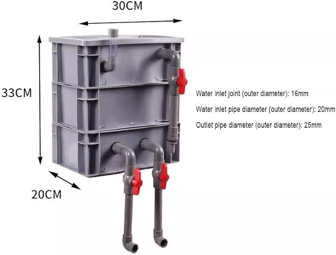 Aquarium Filter Box, Turnover Box Fish Tank Filter Upper Waterfall Flow Filter Drip Box, External Fish Pond Water Circulation System DIY, Large Filter Kit for Ponds (Color : Gray, Size : 30x20x33cm