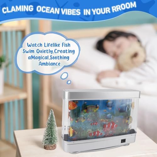 Aquarium Mood Night Light with LED Lights and Moving Background, Fake Artificial Aquarium Decorative Lamp, Mock Fish Lamp for Desk, Living Room