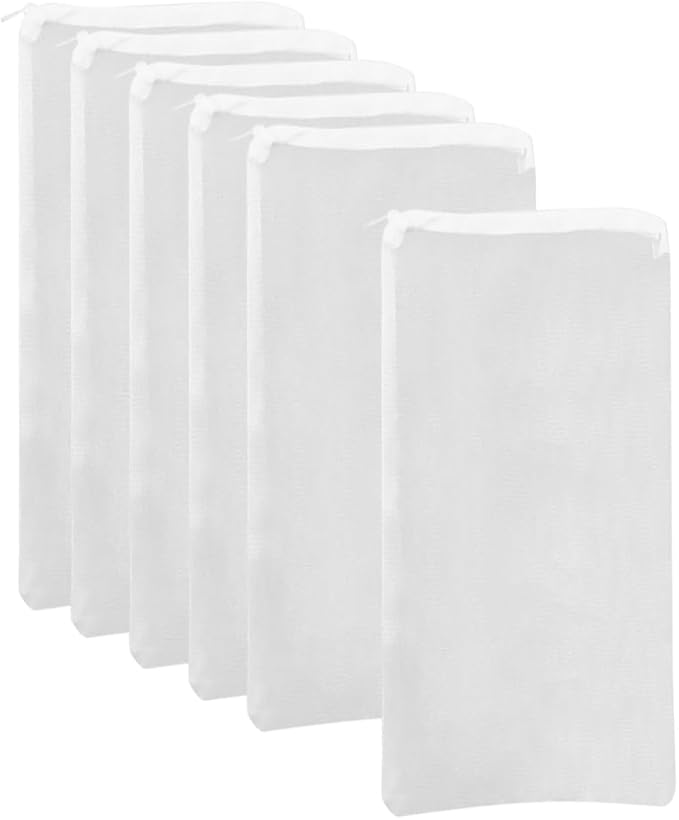 GSHLLO 6 Pcs 100 Micron Aquarium Nylon Filter Media Bags Fish Tank Fine Mesh Bags Pond Filtration Bag Activated Carbon Filter Pouch Water Pump Cover Accessories with Plastic Zipper 8 x 20 cm