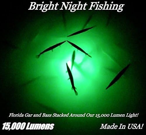 Underwater Fishing Light with Battery Clamps,25ft Cord,300 Green LEDs 15,000 lumens,Submersible Fish Attractor, Boat and Dock Lights, Salt Water, Fresh Water,12v DC Crappie