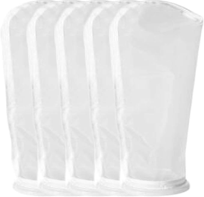 5Pack Nylon Mesh Filter Socks 4 Inch Ring 50/75 / 100/200 / 300/400 Micron - by 14 Inch Long – Aquarium Filter Bags (200 Micron 4" x 14" Nylon Mesh Bag)