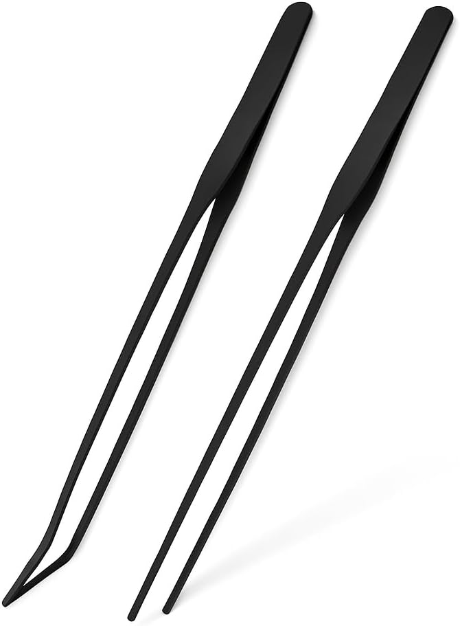 Mandala Crafts 15 Inches Black Stainless Steel Straight and Curved Aquarium Tweezers for Aquatic Plants – Long Aquascape Forceps for Fish Tanks, Hospital Tanks, Goldfish Bowls, and Terrariums
