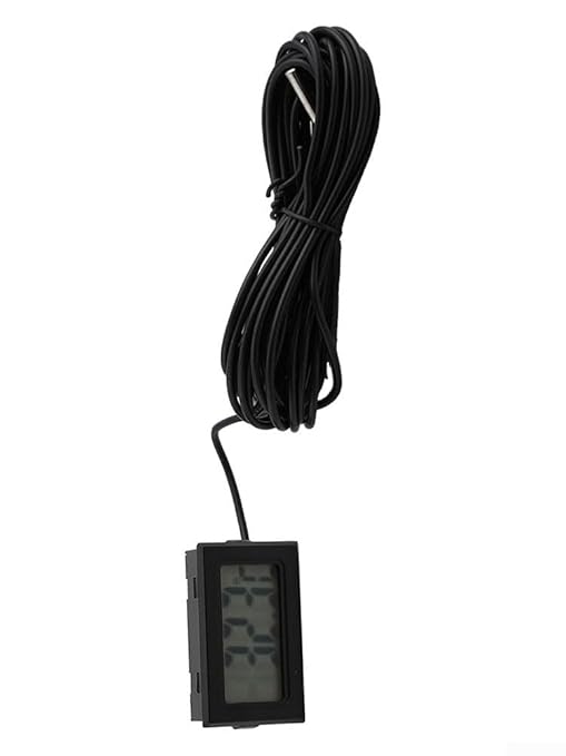 Digital Thermometer with Probe -50 to +110°C, Waterproof Sensor for Aquariums and Terrariums, LCD Display, 1m to 5m Cable, Black(5 meters)