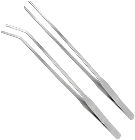 Straight and Bend Stainless Steel Super Thick Tweezers Set,Pliers Aquarium Tool Fish Tank Aquatic Plants Forceps Clip (10.5")