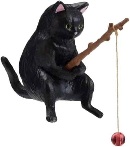 1pc Black Landscaping Cartoon Fishing Cat Ornaments,Household Supplies Home Office Decorations,Cute Fishing Cat Figurine Ornaments Aquarium Fish Tank Decor,Aquarium Accessories