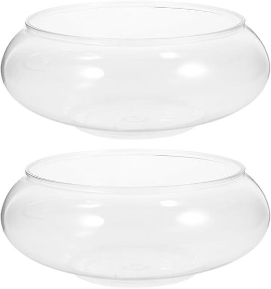 Toddmomy 9.5 Inch Transparent Plastic Fish Bowls Set of 2 Small Round Aquarium Tanks for Desktop Home Office Wedding Decor