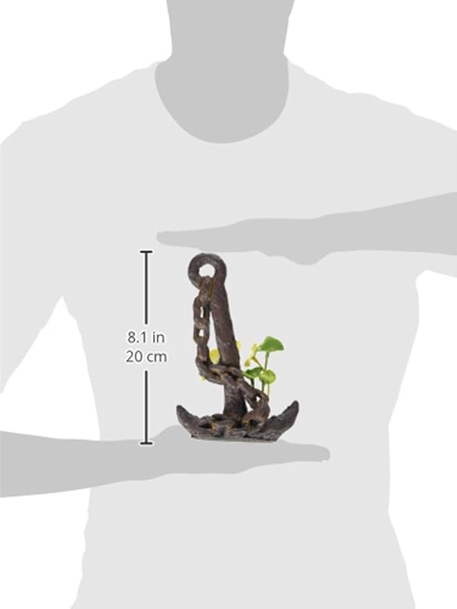 Penn-Plax Deco-Replica Anchor with Faux Silk Plant Aquarium Decoration, Medium (RR801)