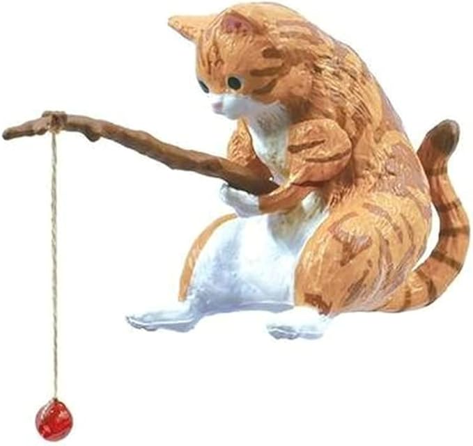Yuly Fishing Cat Ornaments Mini Resin Figurine Cartoon Cat Statue for Home Office Aquarium Decoration