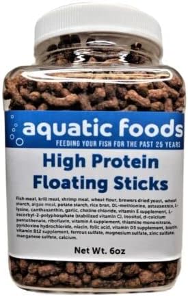 High Protein Floating Sticks for Arowana, Oscars, Koi & All Pond Fish, Aquatic Turtles, All Tropical Fish, APX Size 3/16" x 3/8" …6oz Small Jar