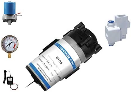 Reverse Osmosis 100 GPD RO Booster Pump + High Pressure Switch, Solenoid Valve, Pressure Gauge, 2 Connect Fittings - 1/4 OD x 3/8 MIP Elbow