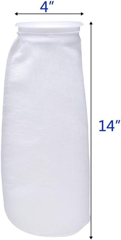 ALEGI Aquarium Filter Socks 4 inch by 14 Inch Long, 200 Micron - 4 Inch Ring Aquarium Felt Filter Bags (4 by 14 Inch - 6Pack)