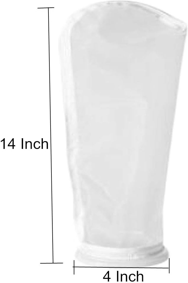 5Pack Nylon Mesh Filter Socks 4 Inch Ring 50/75 / 100/200 / 300/400 Micron - by 14 Inch Long – Aquarium Filter Bags (100 Micron 4" x 14" Nylon Mesh Bag)