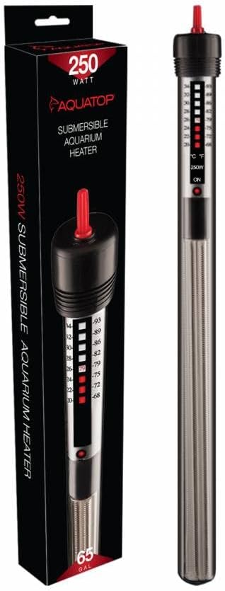 Aquatop 250W Aquarium Submersible Glass Heater – Fully Submersible for Fish Tanks Up to 65 Gallons, 68-93F Adjustable Temperature Range, Fresh & Saltwater Use, Aquarium Heaters, GH-250