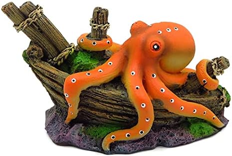 Small Aquarium Decoration Cute Octopuse Design Fish Tank Ornament Shipwreck Landscaping for Mini Small 5 10 Gallons Fish Turtle Tank