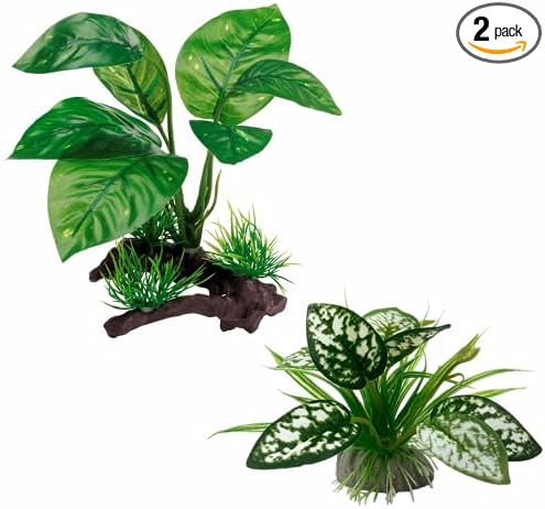 Moonorange Reptile Artificial Plants, Terrarium Plants Decorations Supplies, Aquarium Fish Tank Plant, Amphibian Habitat Hideout Tank Accessories (M Set-2pcs/G)