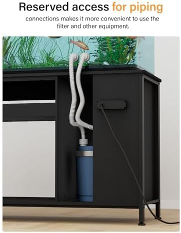 Aquarium Stand for 55-75 Gallon Fish Tank: Tank Stand Table with Power Outlet for Aquarium kit - Metal Fish Stand Cabinet with Storage for 55 Gallon Reptile Turtle Terrarium (black, 55-75 gallon)