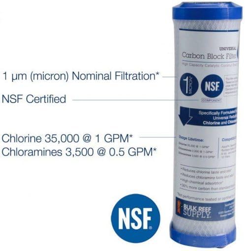 Bulk Reef Supply Universal Carbon Block Filter - 1 Micron Carbon Water Filter Cartridge Replacement - For All Systems With a Standard 10" Filter