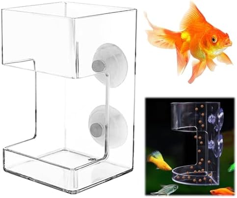 No Mess Aquarium Feeder, Acrylic Clear Fish Tank Feeder with Suction Cup, Preventing Food Scattering Feeding Tray Hollow Floating Sinking Shrimp Food Holders (Square,1)